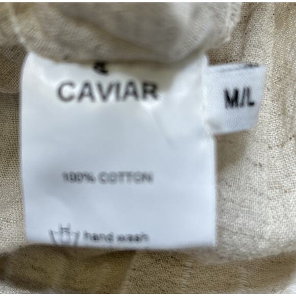 PEARL & CAVIAR Cotton Flared Dress M/L Layered L/S Beige Geo Boho Coastal Greece - Picture 6 of 10